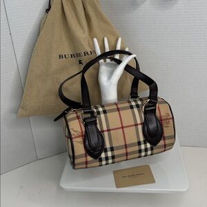 BURBERRY HAYMARKET CHECK BARREL HANDBAG